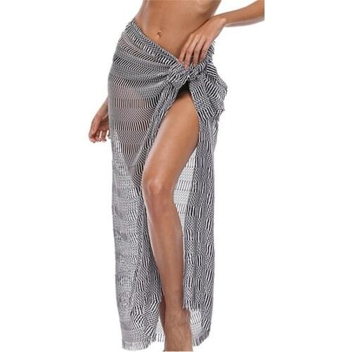 Hot kf-Women Sexy Sunscreen Easy to Wear Wrap Skirt Holiday Beach Skirt Suspender Dress Female Veil Gray One Size