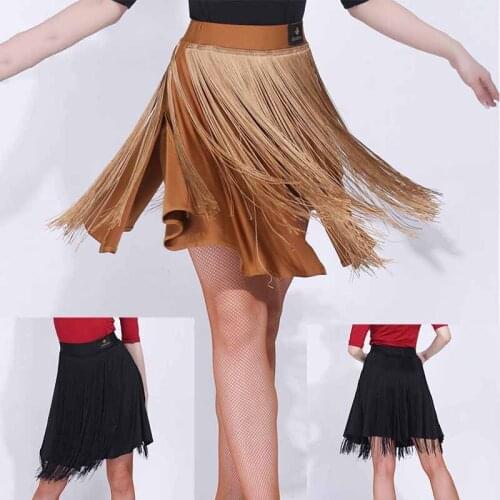 Latin Dance Skirt Women Sexy Black/Caramel Tassel Fringe Skirts Ladies Samba Salsa Practice Performance Dancing Clothes PY218
