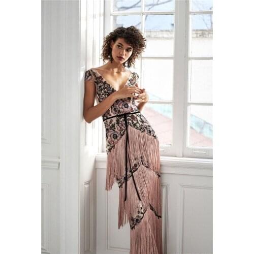 Pink Lastest Fashion Women Dress Sleeveless Floral Tassel Maxi Long Dress Thick Costume Evening Party Dress