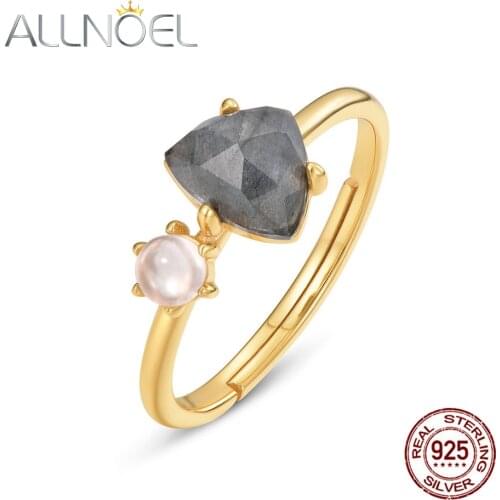 ALLNOEL Solid 925 Sterling Silver Rings For Women Dainty Natural Pink Crystal labradorite Adjustable Ring Jewelry Christmas Gift