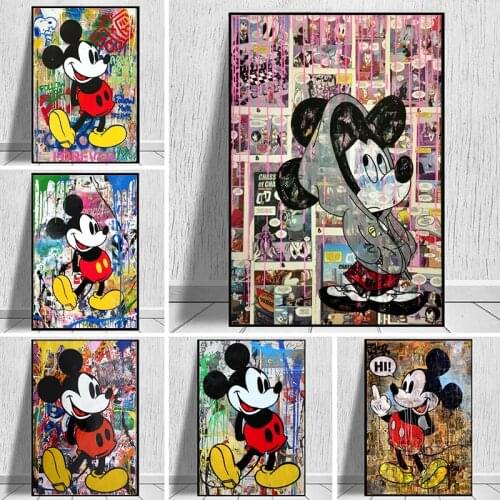 Disney Mickey and Minnie Home Decor Graffiti Art Canvas Painting Street Art Poster and Print Wall Art Picture for Living Room