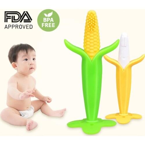 Baby Teether Toys Safe BPA Free Corn Banana Baby Teething Ring Silicone Chew Dental Care Toothbrush Nursing For Infant
