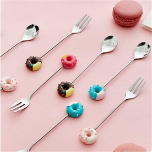 1pcs Stainless Steel Donut Fork Spoon Cute Girl Heart Fork Mini Creative Fork Set Tableware Dessert Spoon Coffee Stirring Spoon
