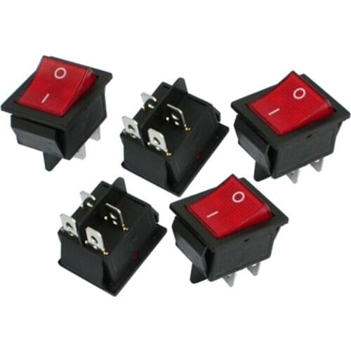 2PCS KCD4 25x31mm Big Ship Type Switch Red 4 Pin 2 Position 16A 250V 20A 125VAC ON-OFF Rocker Switch With a red light