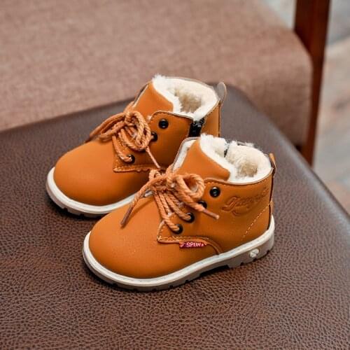 2018 Children Boots Shoes Winter Plush Warm Martin Boys Shoes Fashion Leather Soft Fleece Antislip Girls Boots