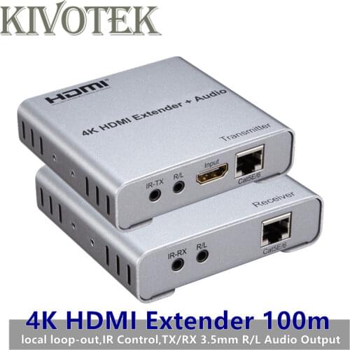4K HDMI+Audio Extender 100m Extend Digital Hdmi signal by Cat5e/6 LAN Cable Adapter,RJ45 Connector From Transmitter to Receiver