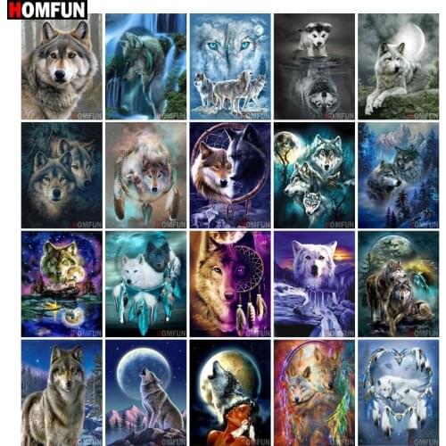 HOMFUN Full Drill Diamond Painting "Animal wolf scene" DIY Picture Of Rhinestone 5D Diamond Embroidery Cross Stitch Decor