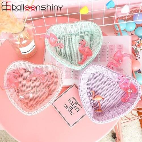 BalleenShiny PP Heart Shape Storage Basket Rattan Candy Jewelry Cards Neaten Organizer Fashion Desktop Makeup Bedroom Basket