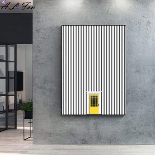 White black line wall with yellow door horse posters canvas art home decor frames canvas wall for living room