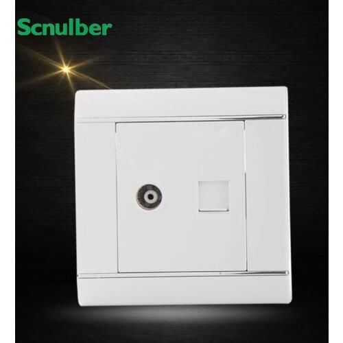 White RJ11 4P telephone female outlet and SYWV HDTV 55MHz-1000MHz tv wall switch socket