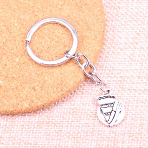 20pcs slice of pie plate fork Keychain 20*14mm Pendants Car Key Chain Ring Holder Keyring Souvenir Jewelry Gift