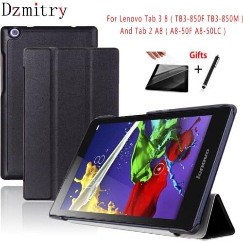 Tab 3 8 TB3-850F Case Tab 2 A8 A8-50F A8-50LC Tablet PC Stand Cover For Lenovo Tab3 8 Tab2 850f 850m case+protective Film+Pen