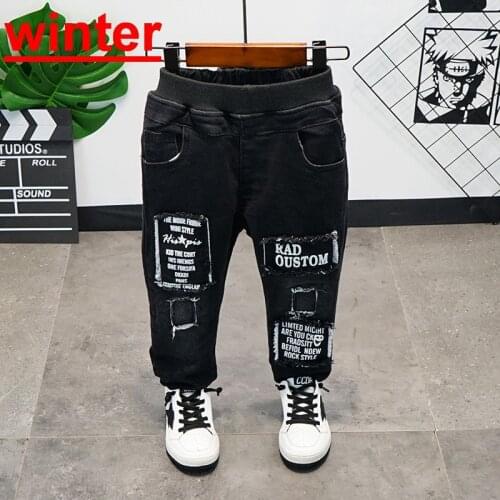 Kids Winter Sports Pants Baby Boy Jeans Baby Trousers Plus Thick Velvet Long Pants Children Warm Plush Jeans 2-7years