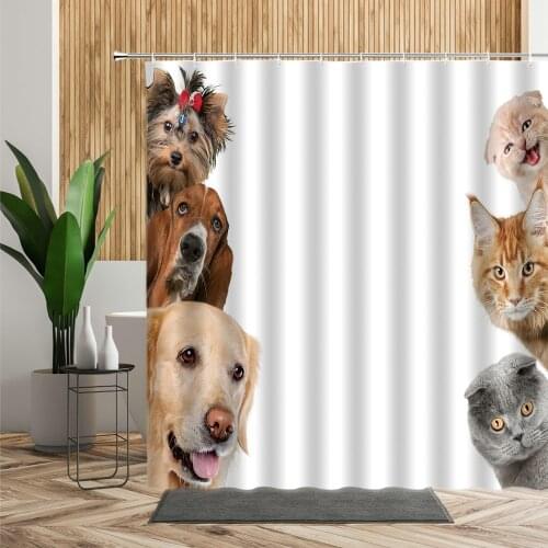 Cute Animal Pet Shower Curtain Funny Cat Dog Bathroom Decor Kid Bathtub Screen With Hook Cloth Child Bath Curtains Home Decorate
