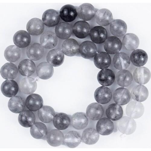 Natural Stone Smooth Clear Gray Crystals Round Loose Beads 4 /6/8/10/12mm for Jewelry Making DIY Bracelet Accessories 15"