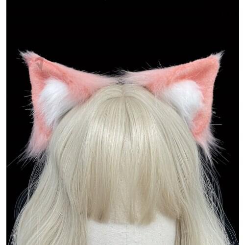 New Hiiro Cosplay Pink White Ball Cat Ears Hairhoop Headwear For Halloween Party Game Costume Accessories Custom Made