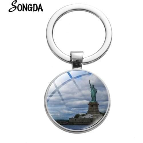 New York Statue of Liberty Round Glass Pendent Key Chain Rings Holders Men Women Handmade Fashion брелок Key Chain Gifts
