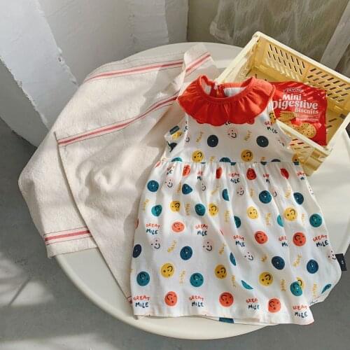 Baby Girl Clothes Fruit Saimar Smiley Printing Seleeveless White Strap Dress Summer Light Dresses 2021 Student Children Clothes