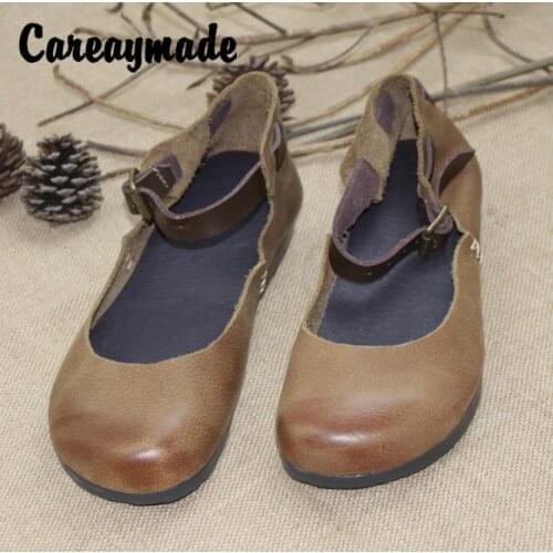 Careaymade-100% Cowhide Innovative Shoes,the retro art mori girl Pure handmade leisure comfortable flat shoes,Lazy fashion shoes