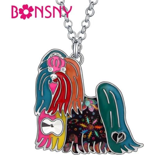Bonsny Enamel Alloy Maltese Dog Necklace Standing Animal Pendant Jewelry For Women Girl Kids Pet Lovers Fashion Gift Accessories