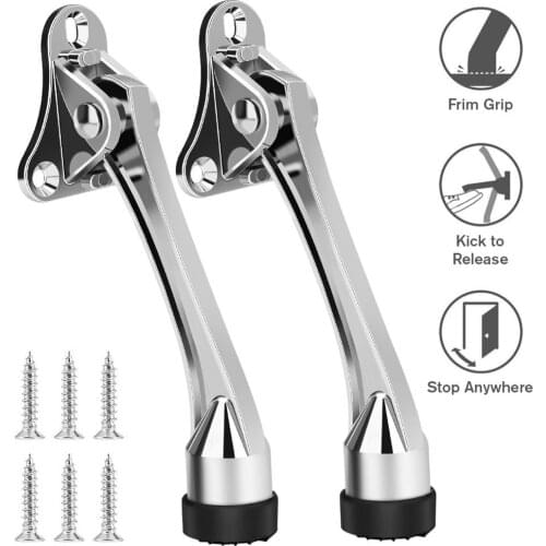 2 Pack 4-Inch Door Stopper Hinge Metal Kickdown Door Stop Door Kickstand with Non-Slip Rubber Tip for Heavy Garage Door