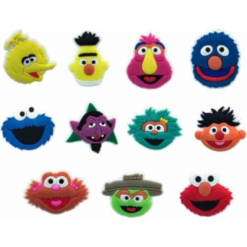 High imitation 11pcs Cartoon PVC Shoe Charms Sesame Street Shoe Accessories Buckle Decorations fit Croc JIBZ Kids X-mas Gift