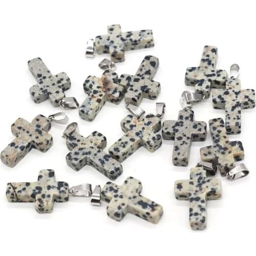 Natural Stone Dalmatian Jaspers Pendants Cross-shaped Pendant Charms for Jewelry Making DIY Accessories Fit Necklace Earring
