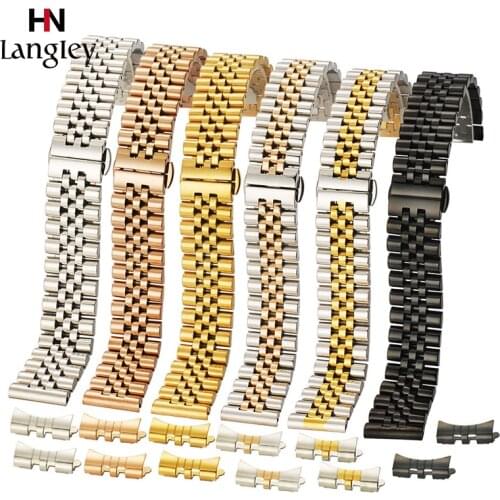 Full Stainless Steel Watchband 12mm 13 14 16 17 18 19 20 21 22mm Arc Interface Hollow Wristband Straps Band Bracelet With Pins