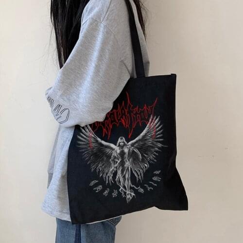 Gothic angel casual canvas bag anime letter shopper bag Vintage women shoulder bag streetwear High capacity female school bags