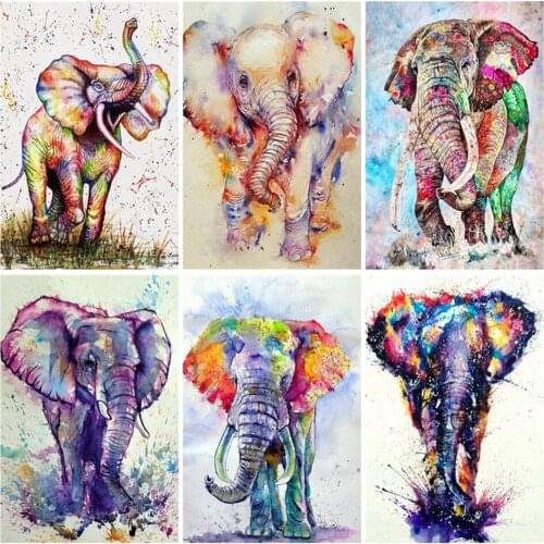 AZQSD Adult Coloring By Numbers Cartoon DIY Unframe Acrylic Paint Unique Gift Oil Painting By Numbers Elephant Home Decor