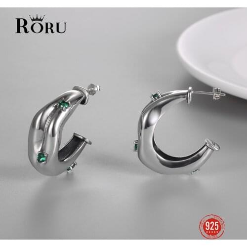 Sterling Silver 925 Oxidized Earrings Green Zircon Large Earrings for Women Luxury Generous Stylish Ear Jewelry Gift