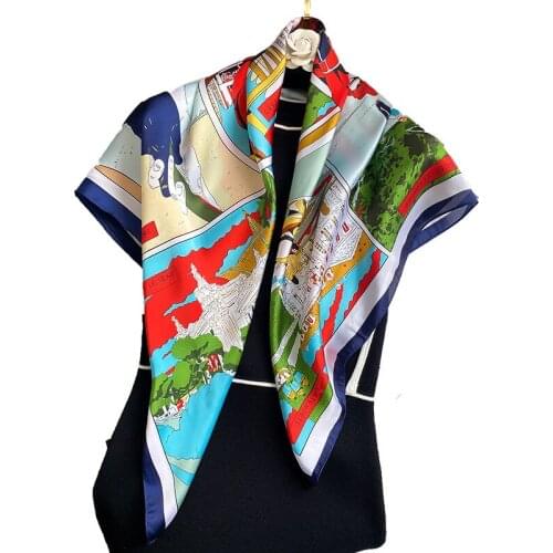 2021 Newest 90*90cm Polyester Silk Multifunction Women Luxury Scarf Abstract Printing Headwraps