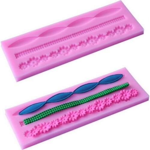 Silicone Flower Strip Ribbon Mold Sugar Paste Cake DIY Cooking Craft Clays Making Mould Tool Fondant Cake Edge Decor Chain Mold