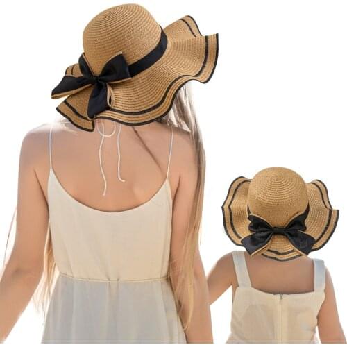 Family Matching Summer Hats Mom And Me Bow Straw Kids Women Girl Lady Star Sun Bohemia Beach Vocation