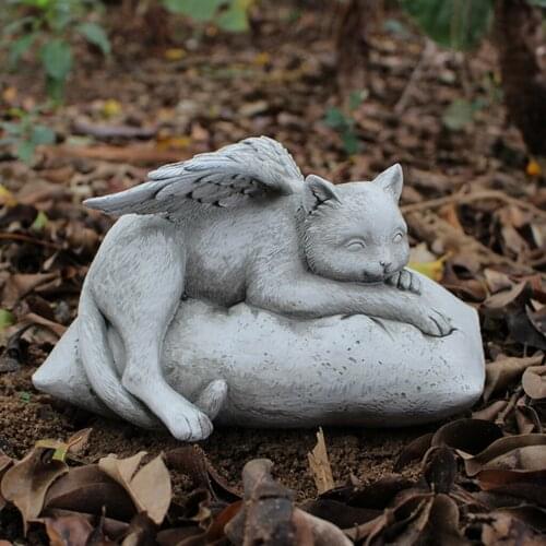 Angel Cat Statue Sleeping Pet Kitten Memorial Figurine Grave Marker Tribute, Resin Crafts, Backyard Lawn Craft Ornament