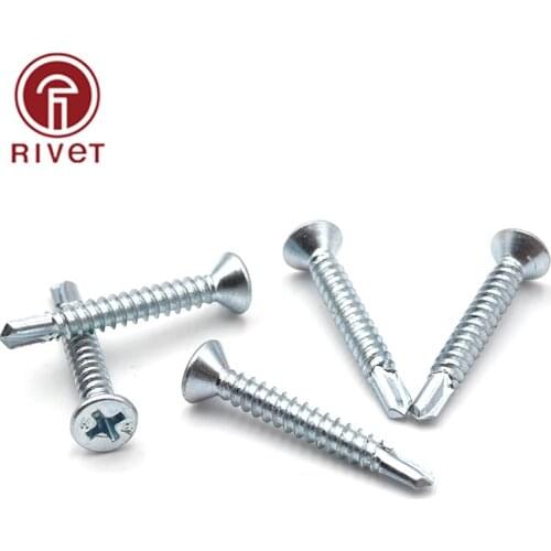 20PCS M4.2 Cross Recessed Countersunk Flat Head Self Tapping Screws Drilling Tail Screw Self-Drilling Tapping Carbon Steel