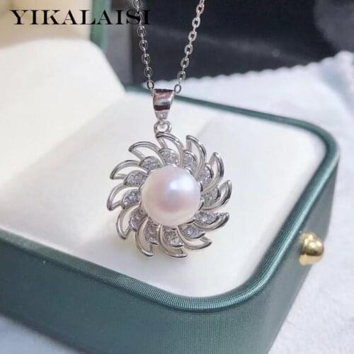 YIKALAISI 925 Sterling Silver Necklaces Jewelry For Women 8-9mm Round Natural Freshwater Pearl Pendants 2021 Wholesales