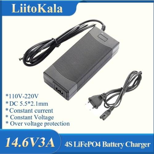LiitoKala 14.6V 5A Charger 4S 14.4V 12V LiFePO4 battery 14.4V LiFePO4 Battery Charger Input 100-240V Safety Stable