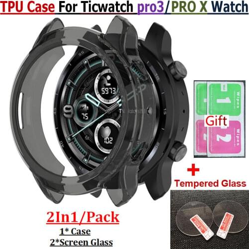 TPU Protector Frame Case For Ticwatch pro3 Smart Bracelet Watch Protective Film Tempered Glass Screen For Ticwatch pro 3 Cover