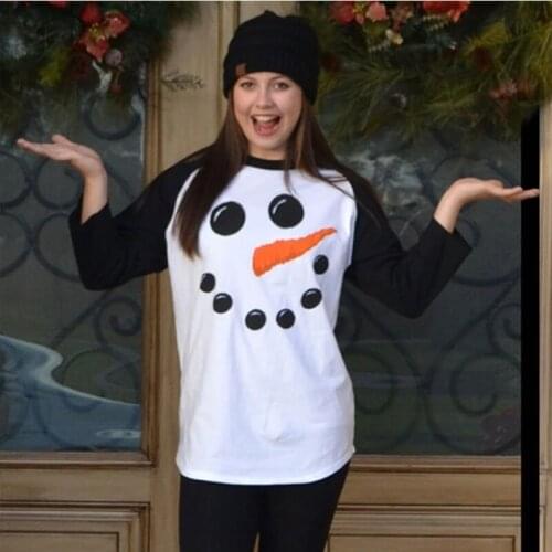 Women Plus Size Cut Sew Patchwork Christmas T Shirt Tops Long Sleeves Splicing Color Elk Snowman Printed X-Mas Outfit For Ladies