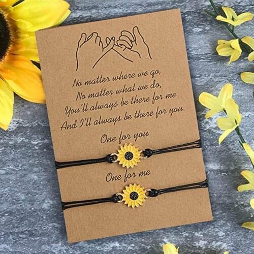 2pcs Sunflower Wish Bracelet Wax Cotton Cord Sunflower Charm Surfing Bracelet For Women Men Summer Friendship Beach Bracelet