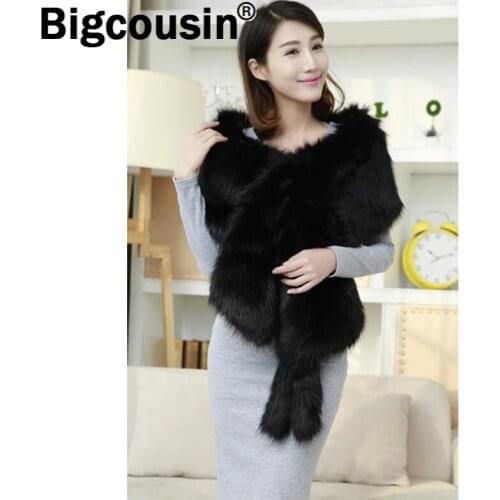 2021 Wedding Bridal Shawls Winter Faux Fox Fur Scarf Super Luxury Party Wraps Warm Fashion Faux Fur Fluffy Shawl 165*30cm