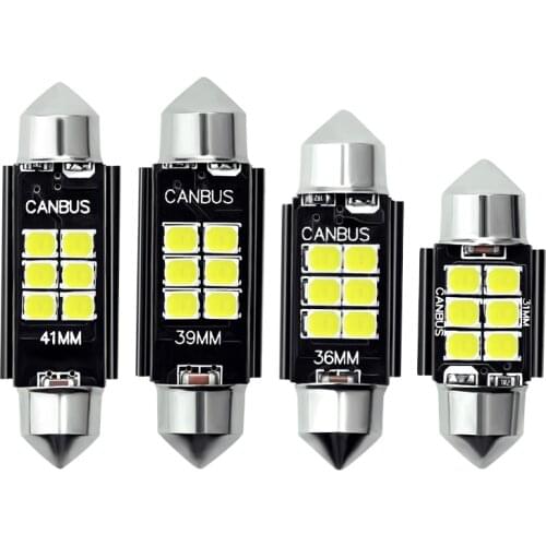 2X Festoon C5W C10W LED Bulb 3030 6SMD Canbus Error Free Auto Interior Doom Lamp 31mm 36mm 39mm 41mm License Plate lamp WHITE