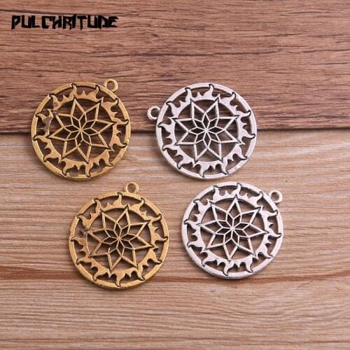 4PCS 29*33mm Metal Alloy Two Color Hollow Lotus Charms Plant Pendants for Jewelry Making DIY Handmade Craft