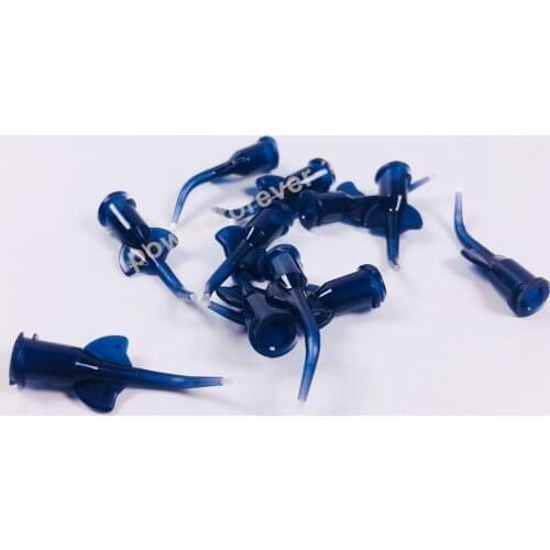 50Pis Dental Syringe Needle Tips With Brush Delivery Liner Appliator Infusor Tip Dental Porcelain Etch Silane Acid Blue color