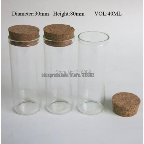 500pcs/lot 40ml Empty Glass Tube with Cork, 40ML Glass Jar, Cosmetic Container,40ML Glass Container