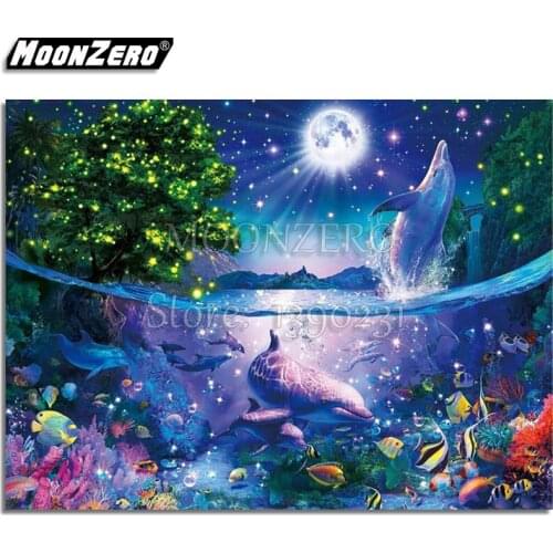 5D Diamond painting Landscape Dolphin Picture Full Square/Round Diamond Embroidery Cross stitch Gift Kits Home decor WYZ20210802
