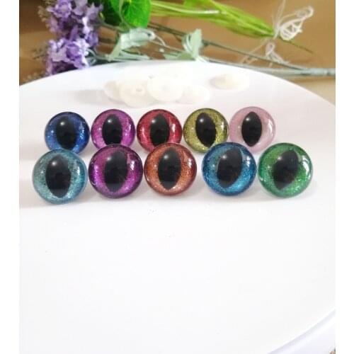 60pcs/lot 25mm plastic clear safety toy cat eyes + glitter Nonwovens + hard washer for plush animal doll findings color option