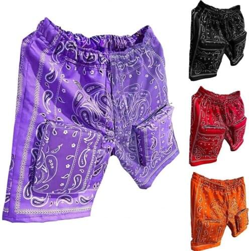 80% Hot Sales!! Men Shorts Cashew Flower Print Drawstring Summer Mid Rise Zipper Pockets Shorts for Daily Wear