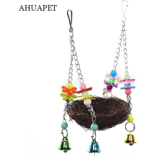 AHUAPET Bird Cage House Birds Nest Bird Sound Device Decorative Cage Hammock Swings Manual Bird Nest Decoration Accessories E